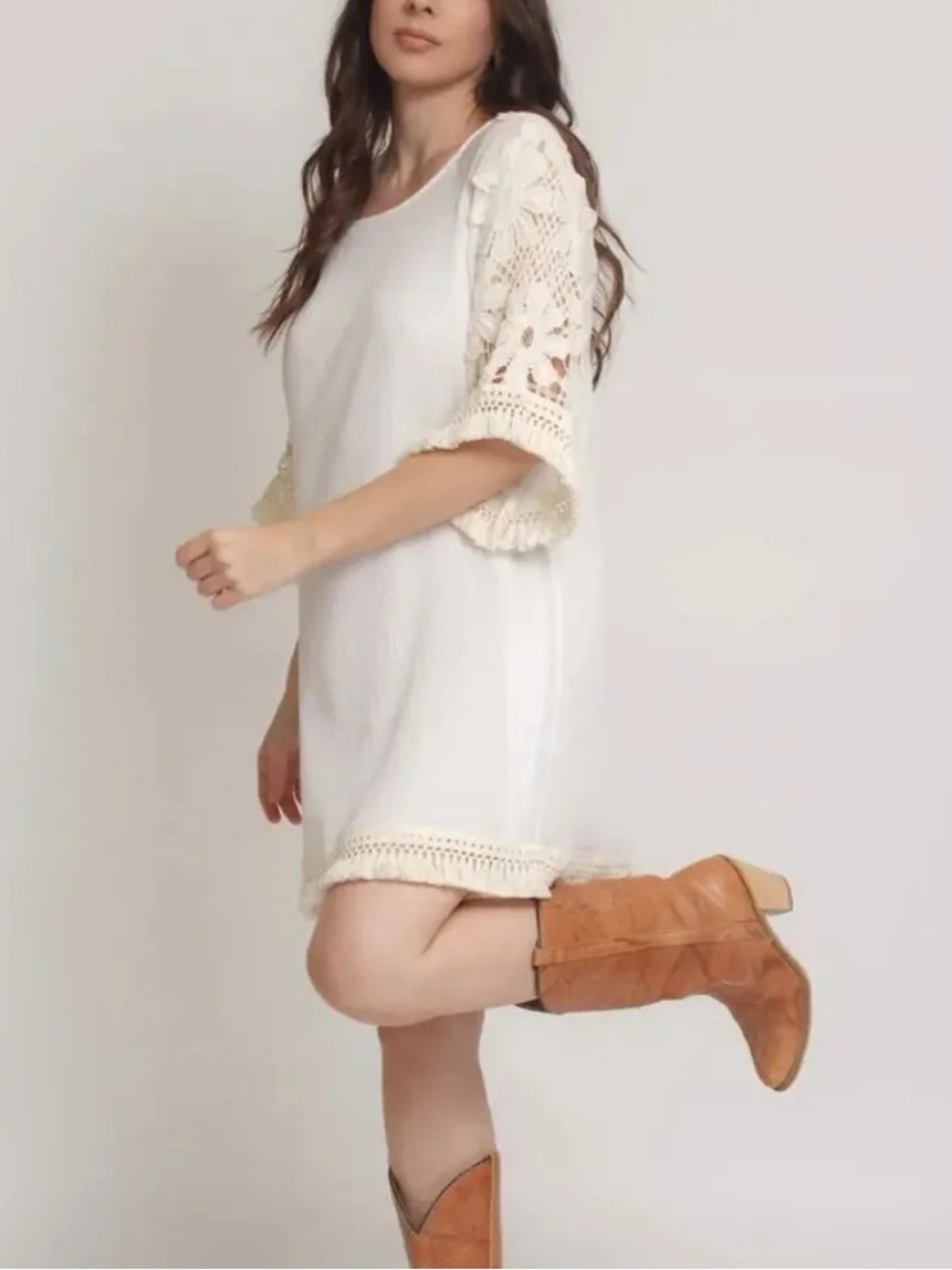 Umgee Cream Dress with Embroidered Accents
